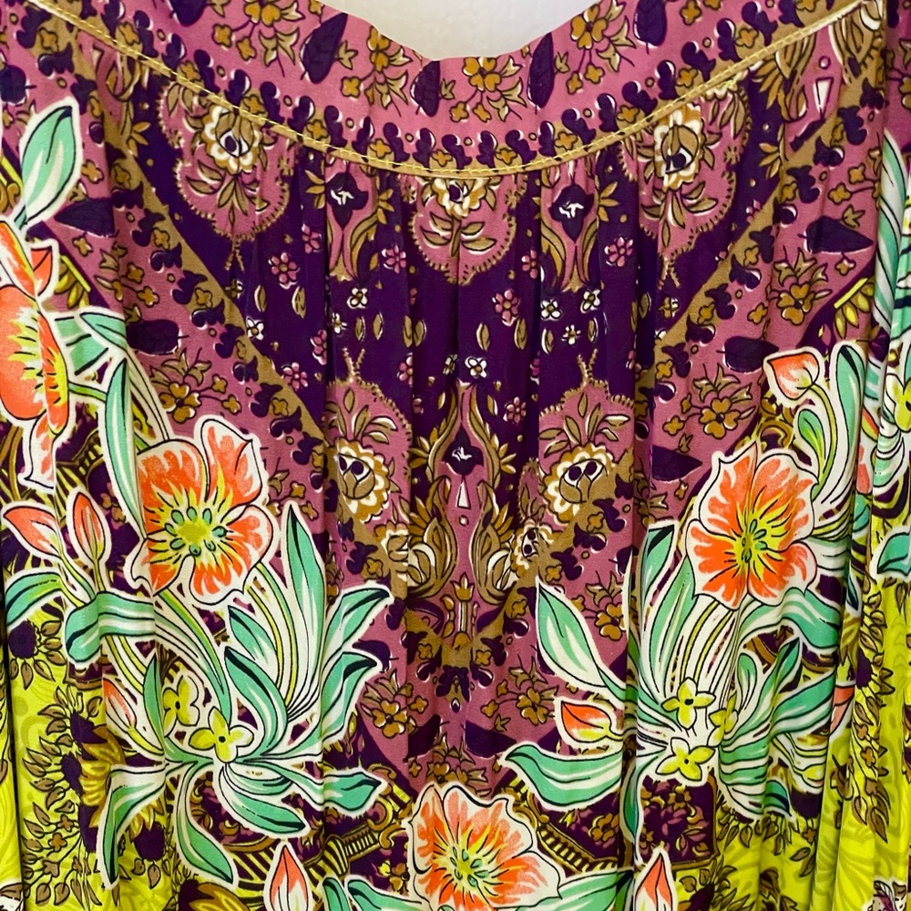 Gorgeous Anthropologie Purple & Green Floral Mixed Print Tiered Maxi Dress - Picture 6 of 9